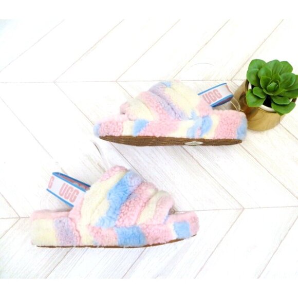 UGG Fluff Yeah Slide Cali Collage Pride Stripes Pastel Rainbow US 7 - Picture 14 of 16